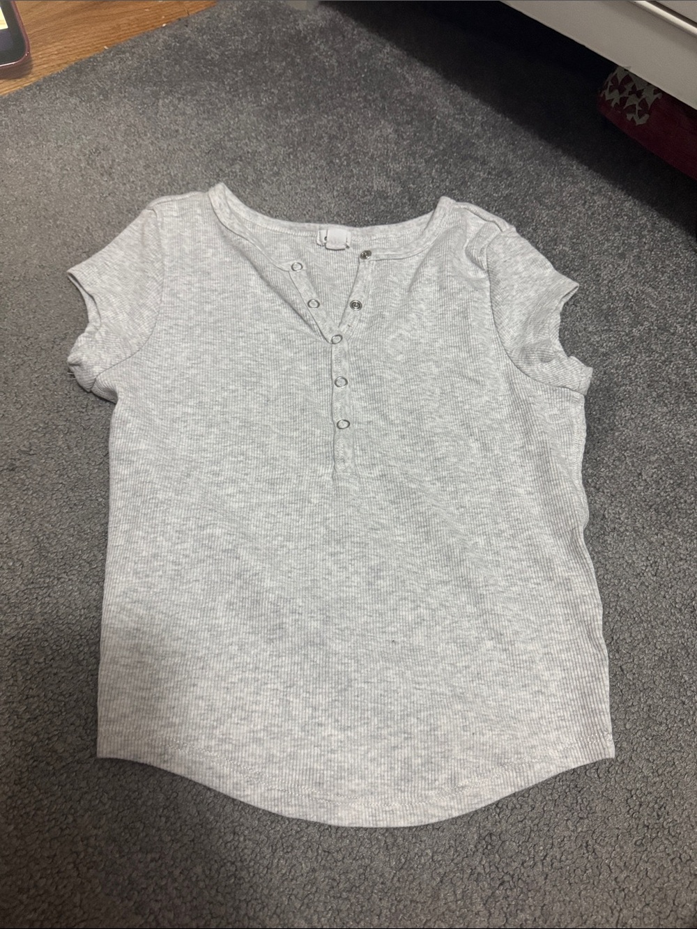 Garage Light Gray Ribbed Short Sleeve Henley Tee